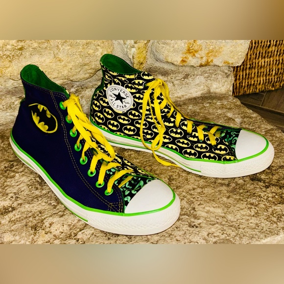 DC Comics CONVERSE Green/Purple Batgirl ? Question Mark Hi Top Sneakers W11 M9 - Picture 5 of 13